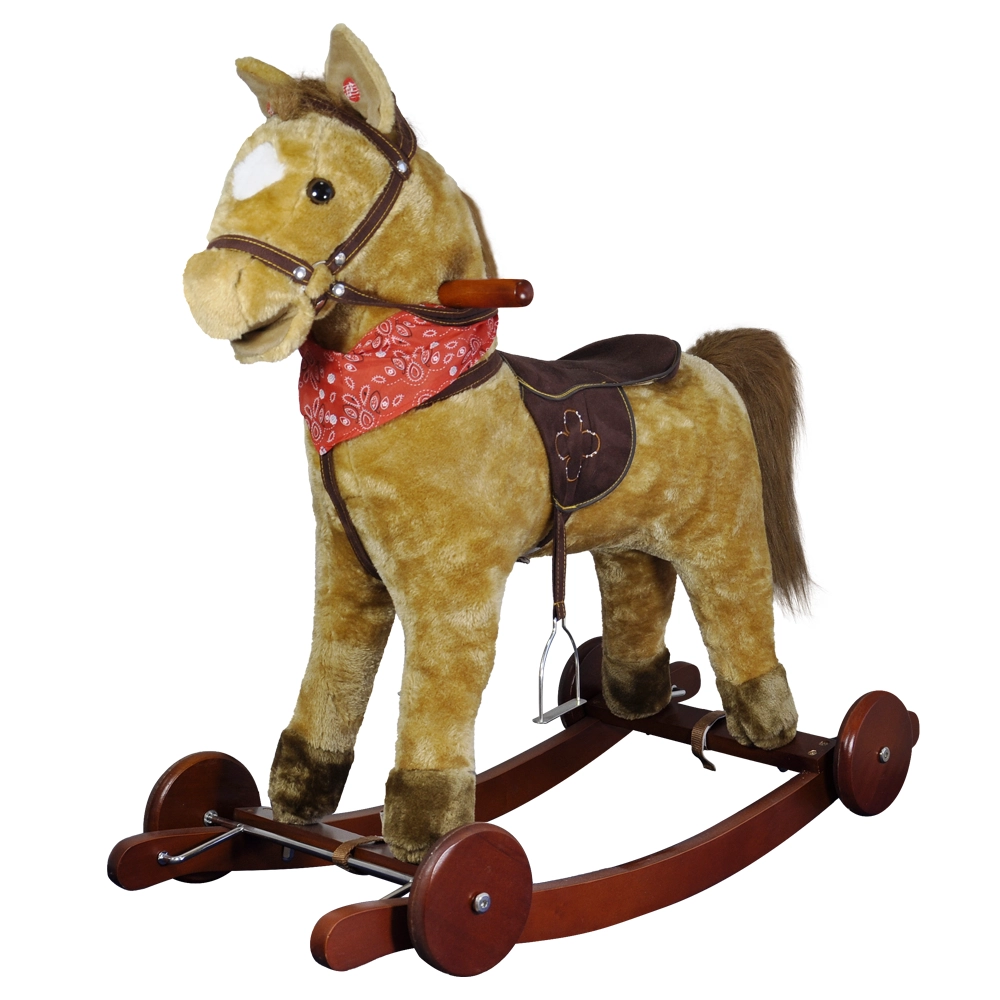 Cavalo 2 em 1 Musical Revestido em Pelúcia com Rodas