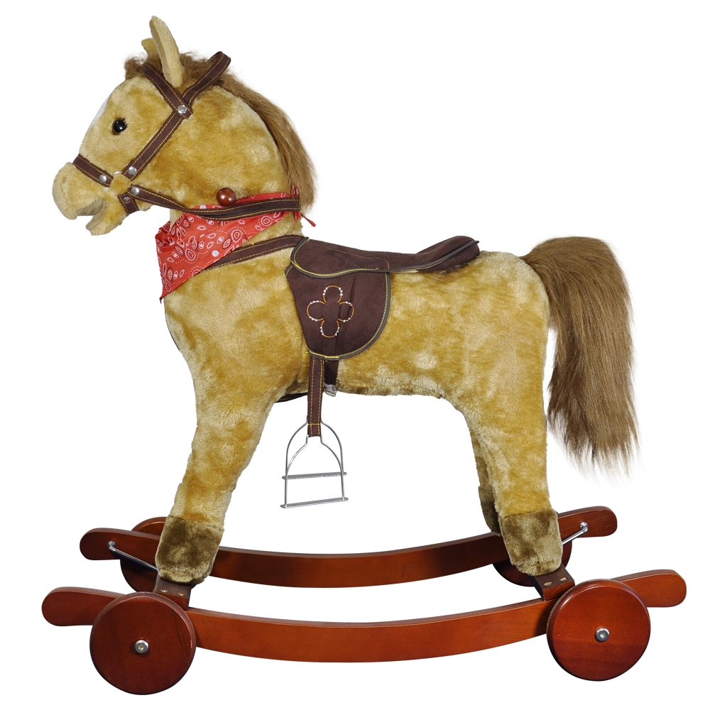 Cavalo 2 em 1 Musical Revestido em Pelúcia com Rodas